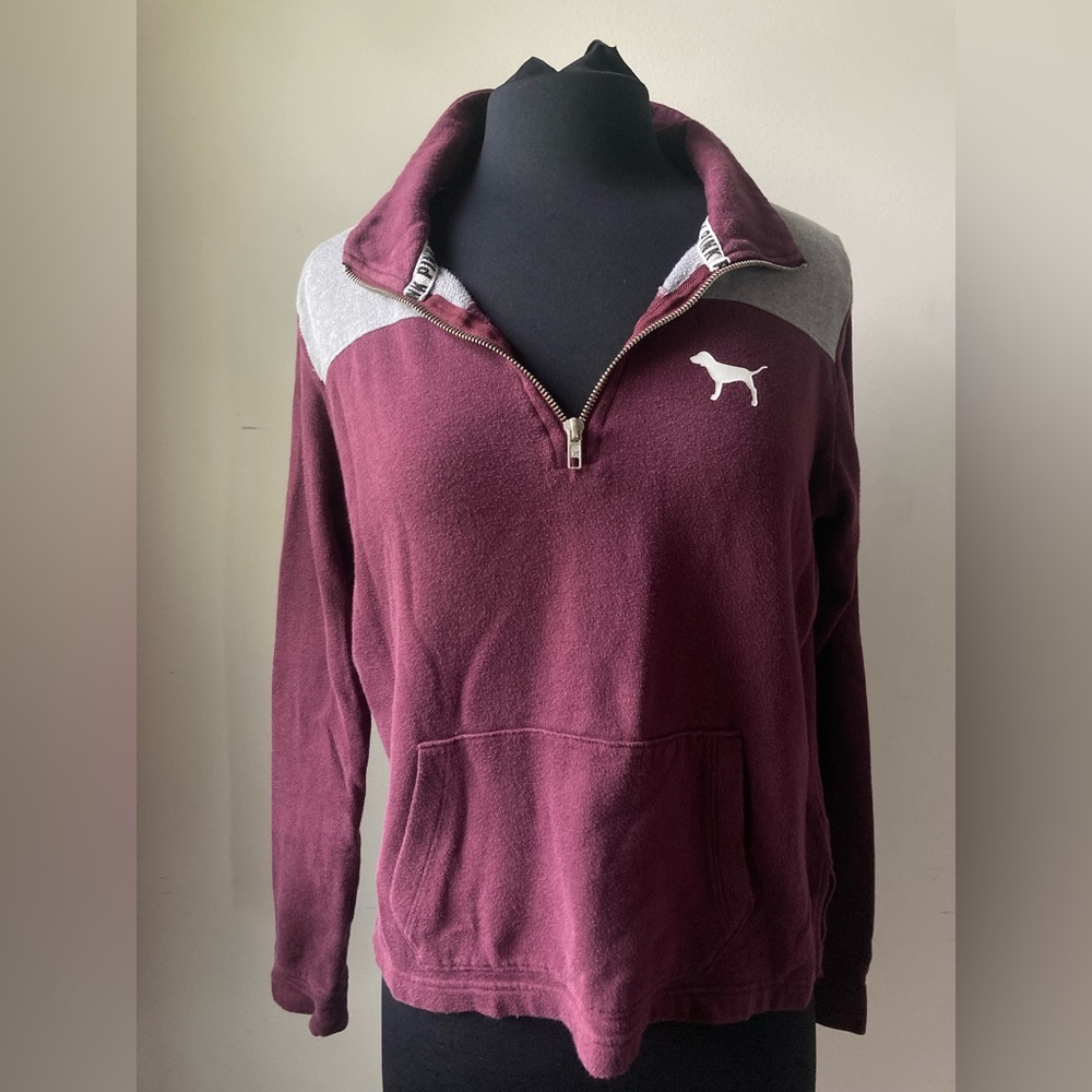 Victoria Secret Pink Maroon Half Zip Pullover Sweater Medium